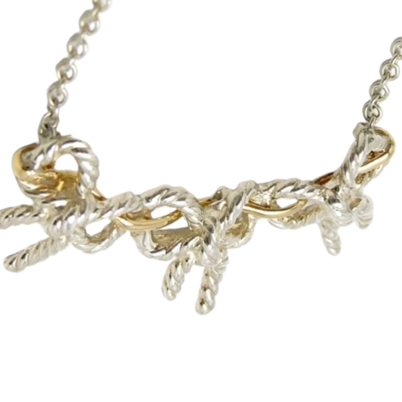 Tiffany & Co. Triple Bows Silver & 18k Gold Necklace - Picture 5 of 14